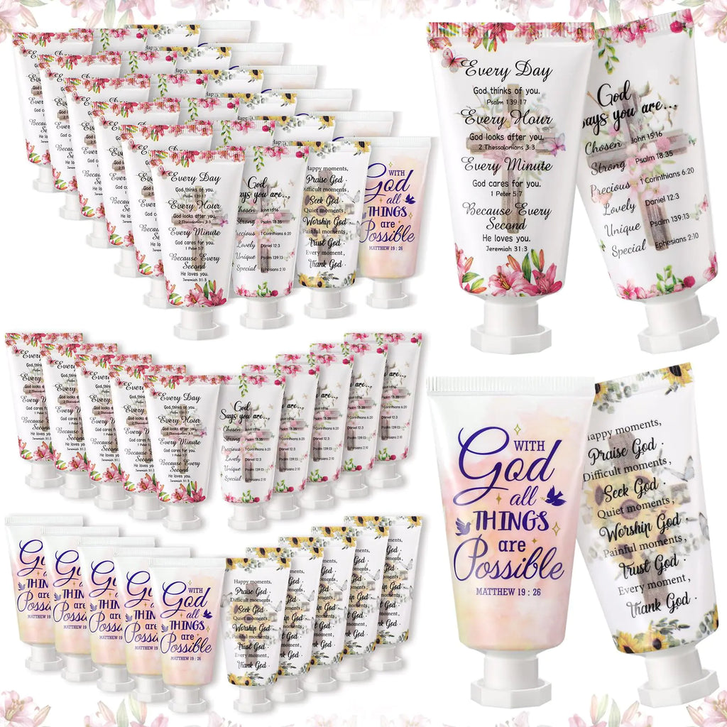 Sacubee Christian Hand Cream Bulk Christmas Gifts for Women Bible Verse Hand Lotion Scripture Travel Hand Lotion for Dry Cracked Hands Bulk Gifts for Mom Grandma Breast Cancer(100 PcsCross Style)