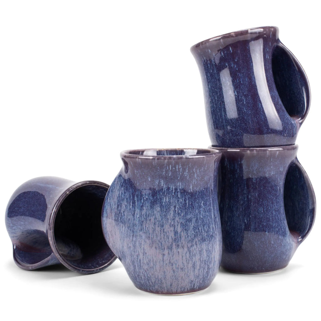 Elanze Designs Reactive Glaze 14 ounce Ceramic Handwarmer Mugs Set of 4 Midnight Purple