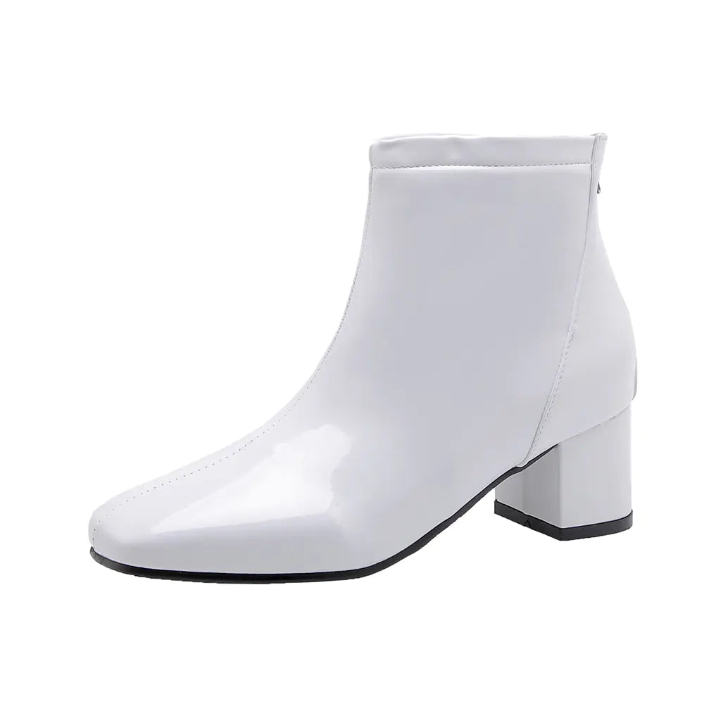 Chunky Heeled Patent Ankle Boots for Women