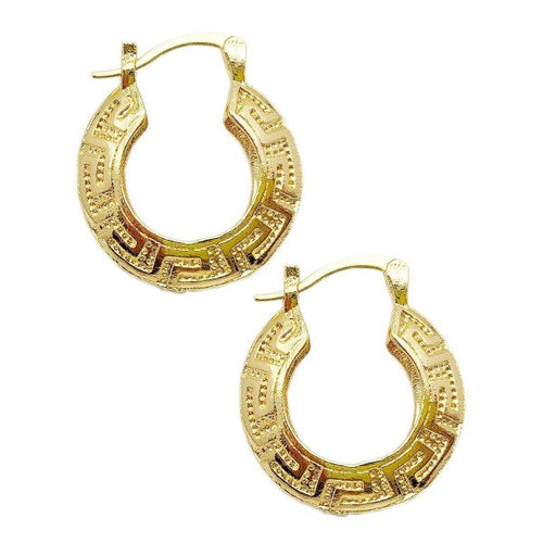 Gold Dip Indian Greek Key Hoop Earrings
