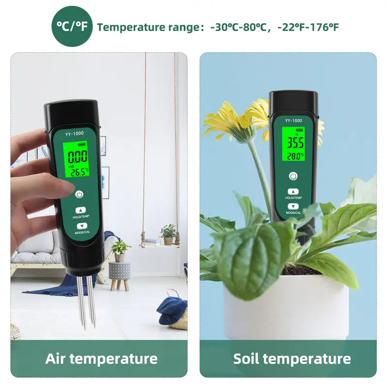 Portable Backlit 3-in-1 Soil Detector with EC Display