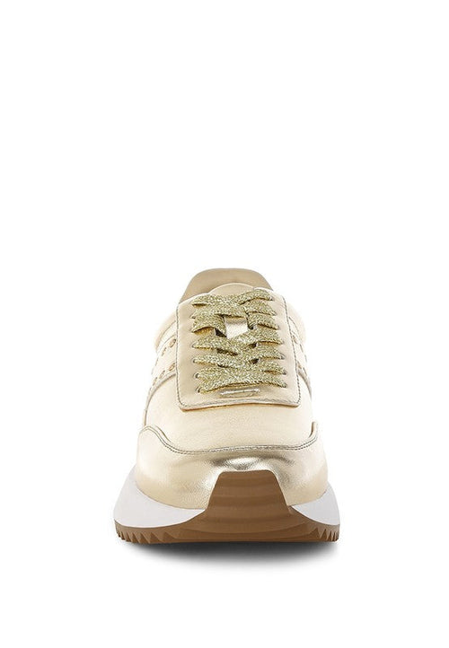 Mujori Metallic Pleather Studded Sneakers