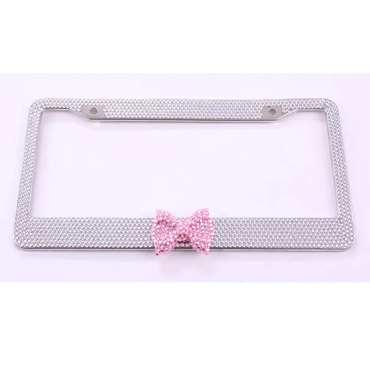 Rhinestone Bow Car License Plate Frame with Acrylic