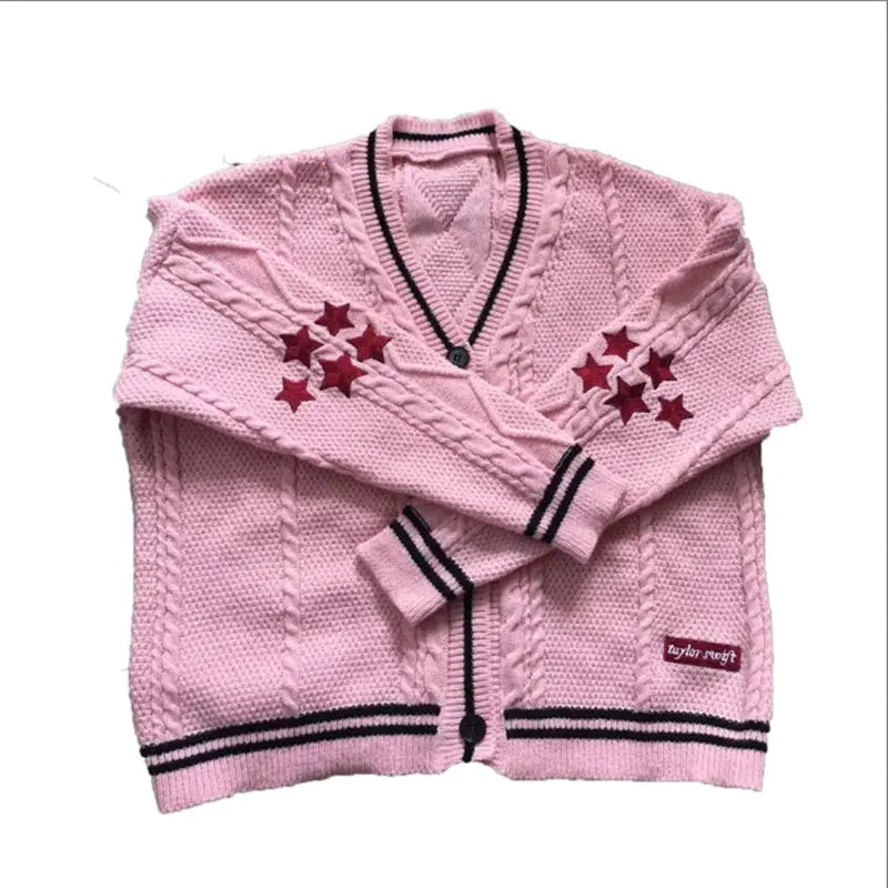 Fashionable Hand-Embroidered Star Pattern Cardigan