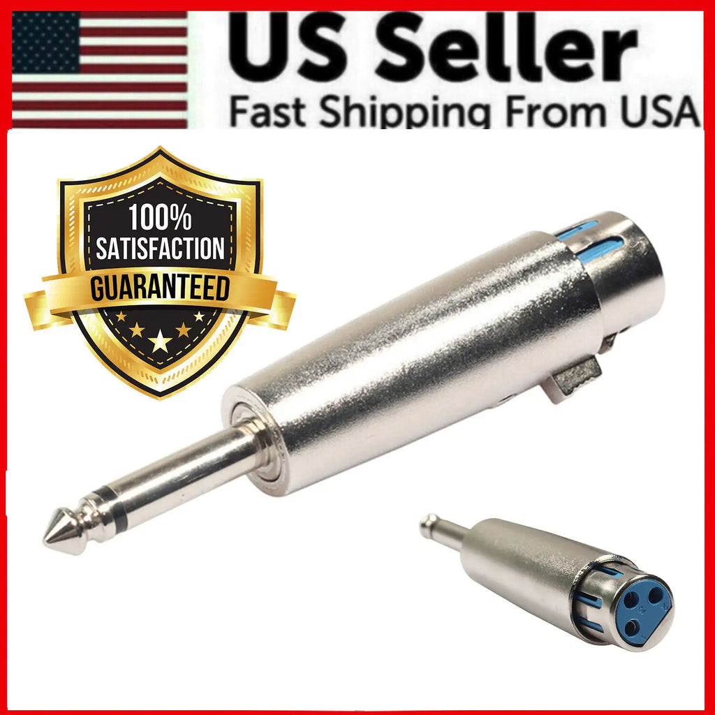 3PIN XLR Female To 1/4" 6.35mm Mono Male Plug Audio Cable Microphone Mic Adapter