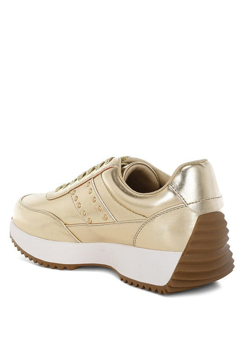 Mujori Metallic Pleather Studded Sneakers