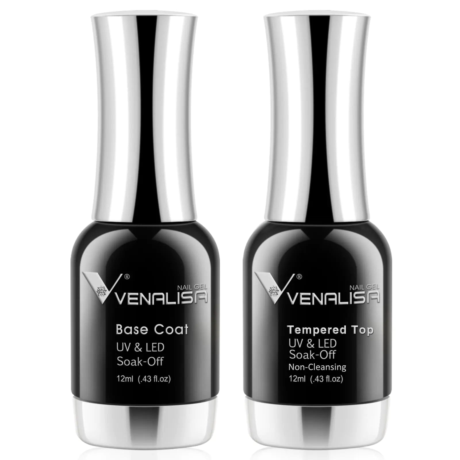 VENALISA Base and Top Coat Gel Nail Polish set - 2 PCS Gel Polish Set Soak Off UV LED Gel Polish for DIY at Home Nail Art Salon Manicure Gift Starter Kit