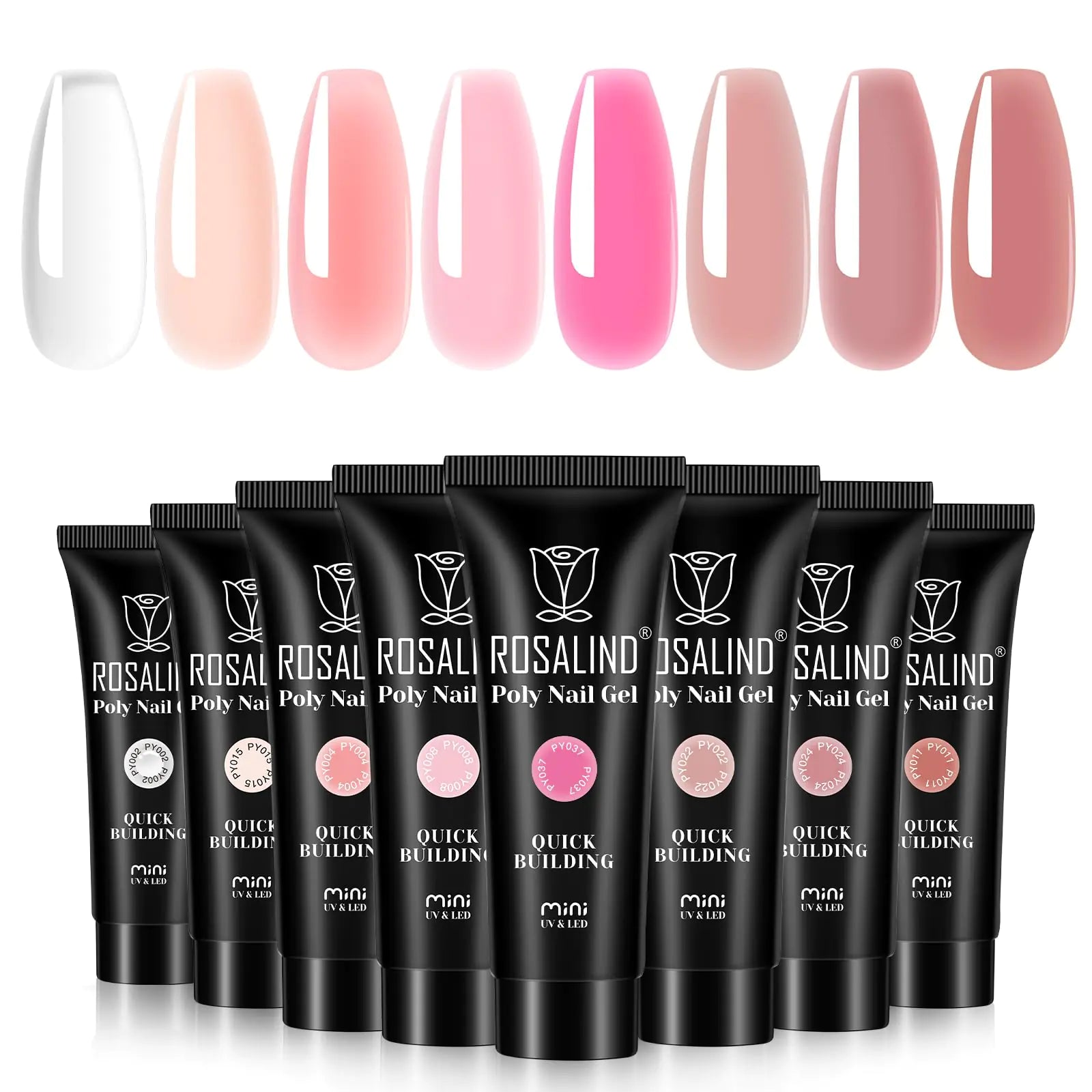 Poly Nail Gel Set 8 Colors 10g Clear Pretty Poly Extension Gel Nail Set Nude Pink Poly Nail Gel Kit Builder Gel Extension Kit for Nail Art Design Easy DIY Valentines Day Gift for Women