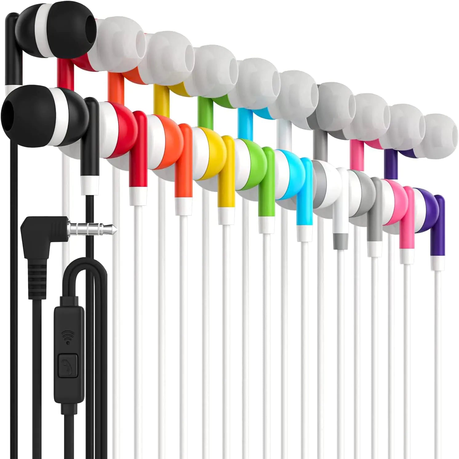Bulk Earbuds with Microphone Noise Isolating in-Ear Headphones for Classroom Library Travel 3.5mm Wired Student Earbuds Earphones for iPhone Android MP3 Player - 10 Pack - Multi Color