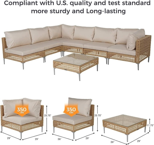 7-Piece Wicker Patio Furniture Set, Boho Outdoor Conversation Set