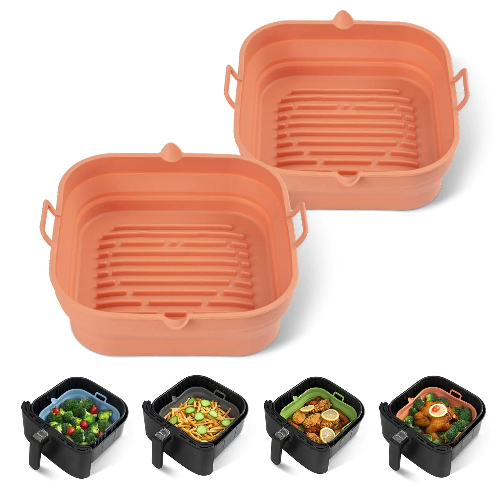 [2 Pack] Silicone Air Fryer Liners Square - Reusable Airfryer Silicone Basket - Easy to Clean Air Fryers Silicone Pot for 5.8 to 8 Qt Large Air Fryer Baking Tray Oven Accessories 8.5 Inch
