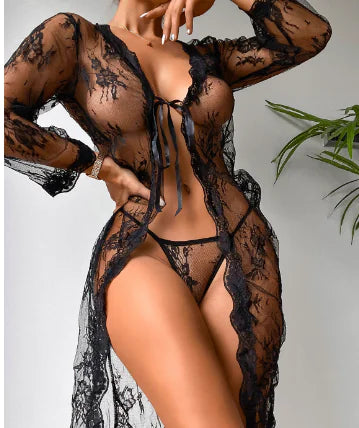 Bohemian Lace Long Dress with Ruffled V-Neck