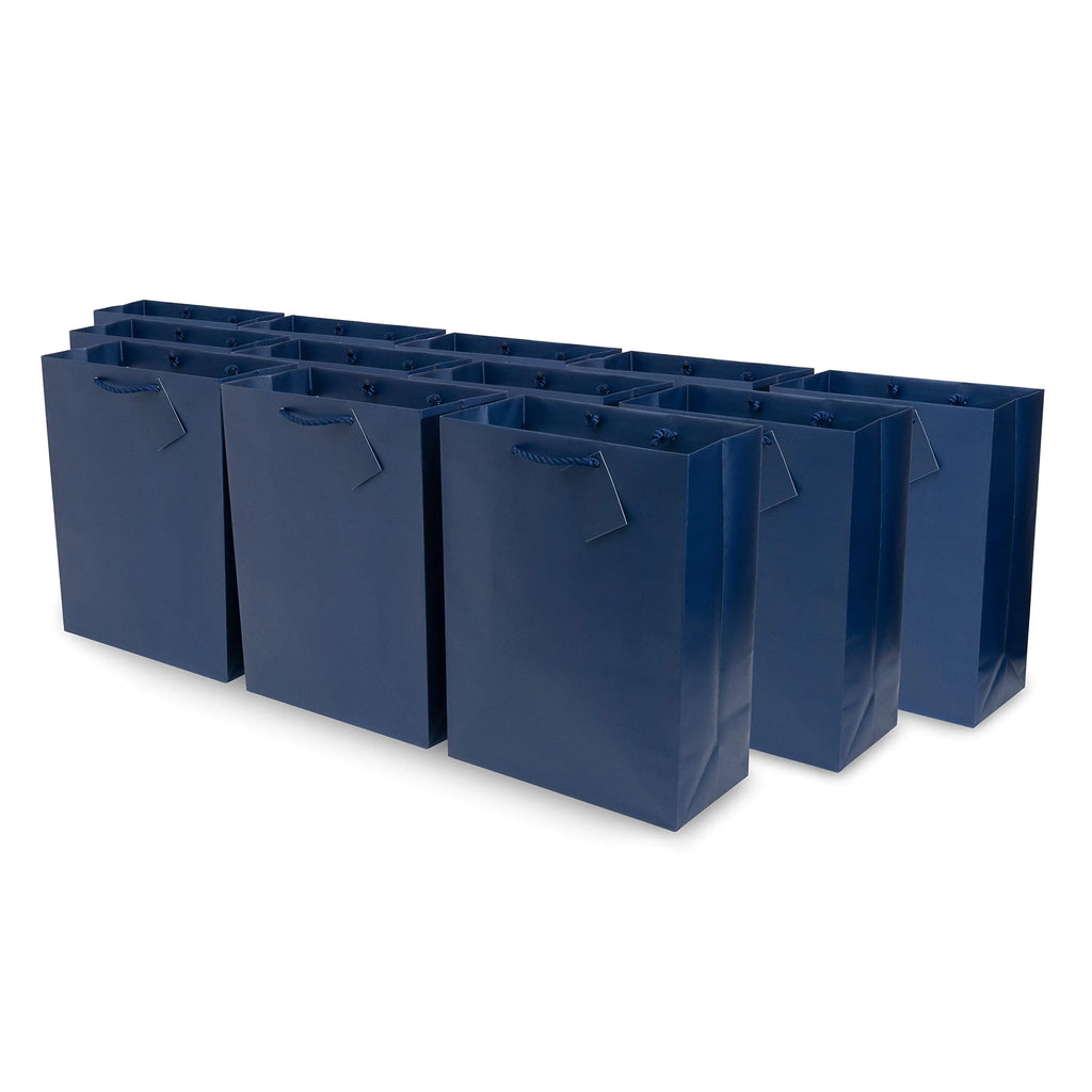 Navy Blue Gift Bags with Handles 10x5x13 12 Pack Large Totes for Small Business Party Favors Christmas Wrap Goodies Shopping Bulk