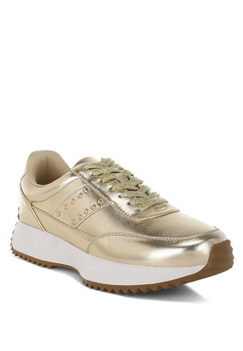 Mujori Metallic Pleather Studded Sneakers