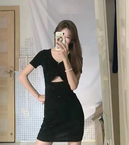 Candy Color Short Sleeve V-Neck Crop Dress