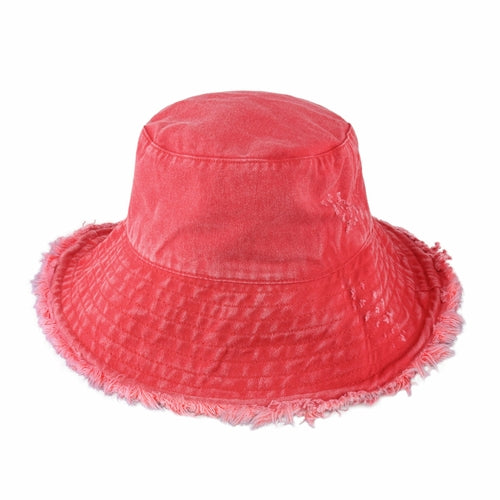 Bucket Hat,Wide Brim Frayed