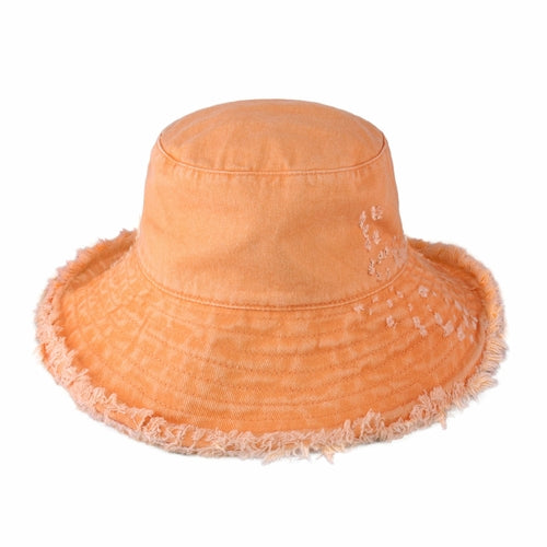 Bucket Hat,Wide Brim Frayed