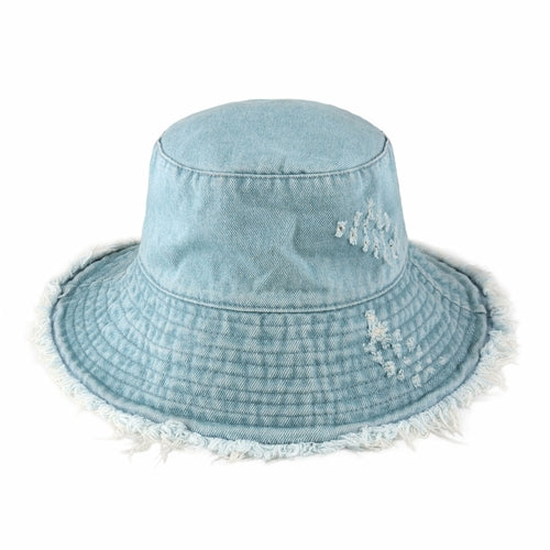 Bucket Hat,Wide Brim Frayed