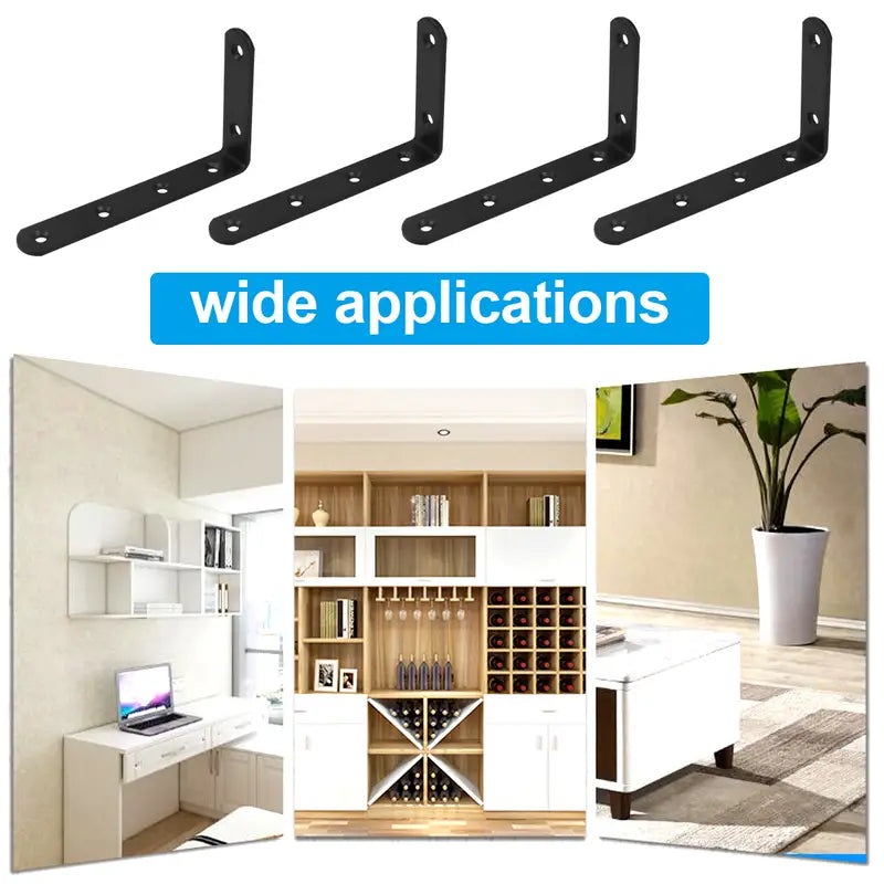 L-Shaped Black Corner Iron Wall Bracket for Support