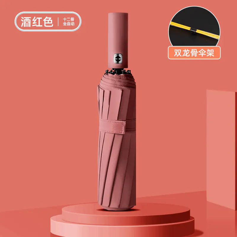 Custom 24 Bone Automatic Folding Sun and Rain Umbrella