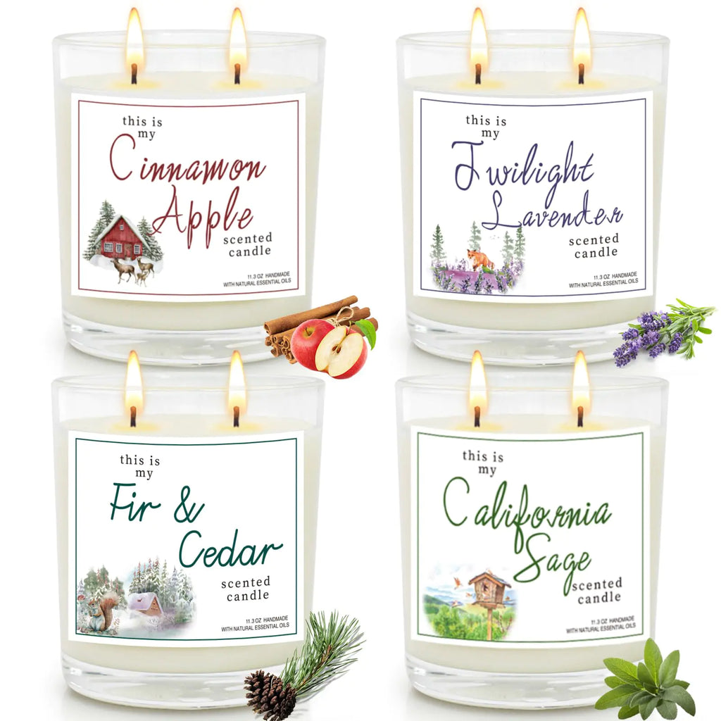 4 Pack Candles for Home Scented 2 Wick Large Jar Soy Candle44.8 oz 360 Hour Long Lasting Candles Lavender & Sage & Apple Cinnamon &/Fir Cedar Aromatherapy Candle Gift Set