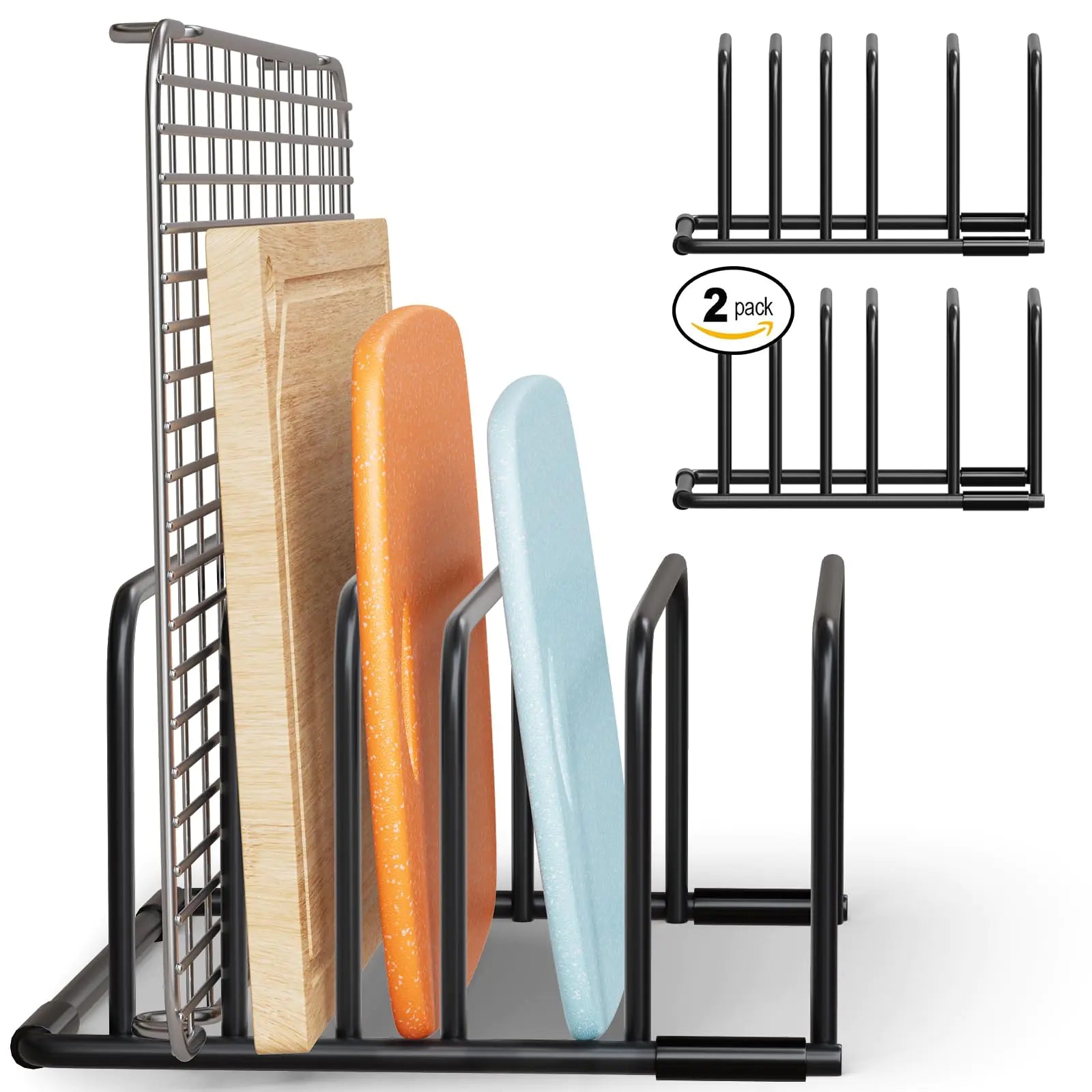 Heavy-Duty 5-Slot Cutting Board Organizer Rack Space-Saving Kitchen Storage for Cutting Boards Bakeware and Cookie Sheets