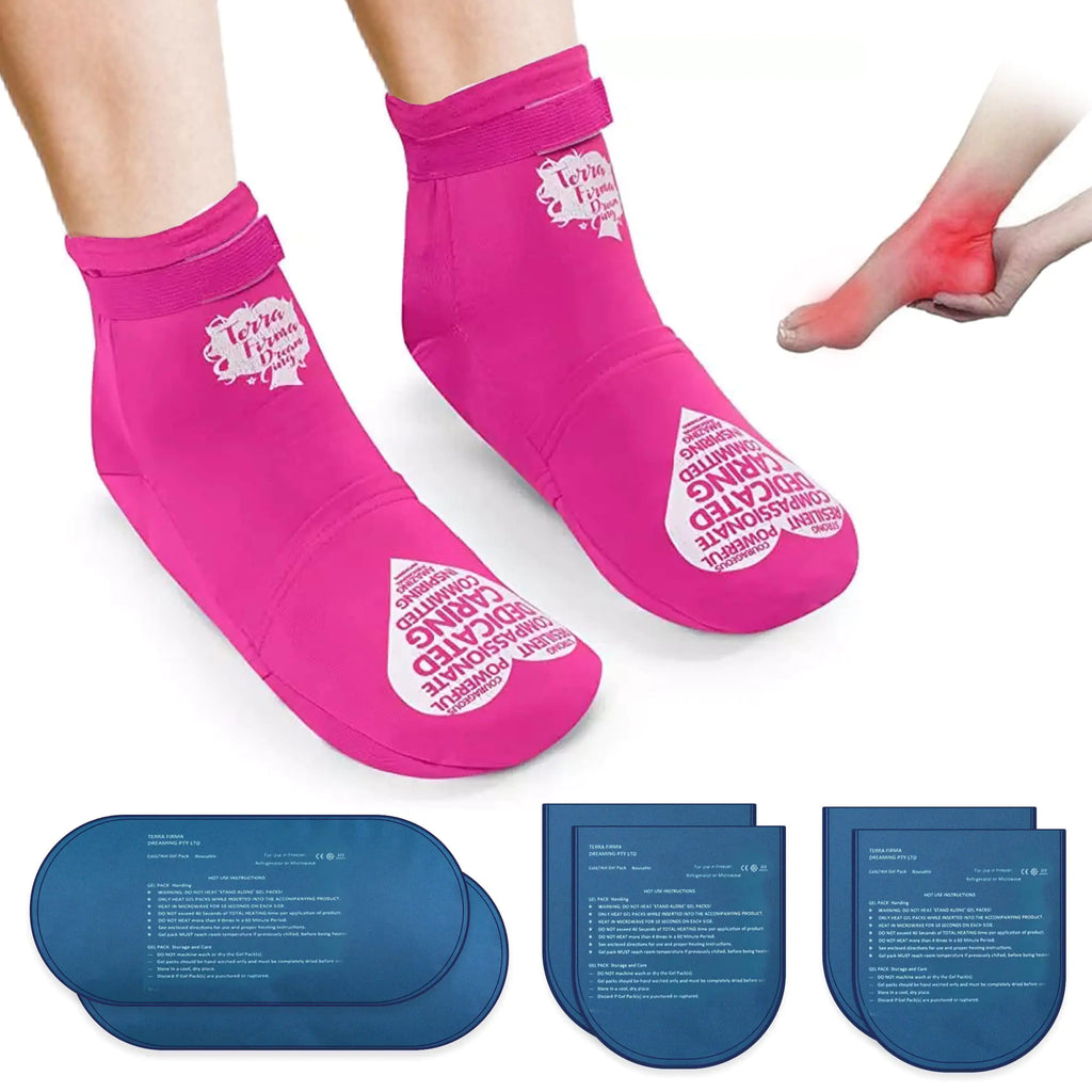 Reusable Cold Therapy Socks Gel Ice Pack for Feet Heels Injuries Swelling Hot and Cold Therapy Socks for Plantar Fasciitis Neuropathy Chemotherapy Pain Relief for Foot Ankle (Pink)