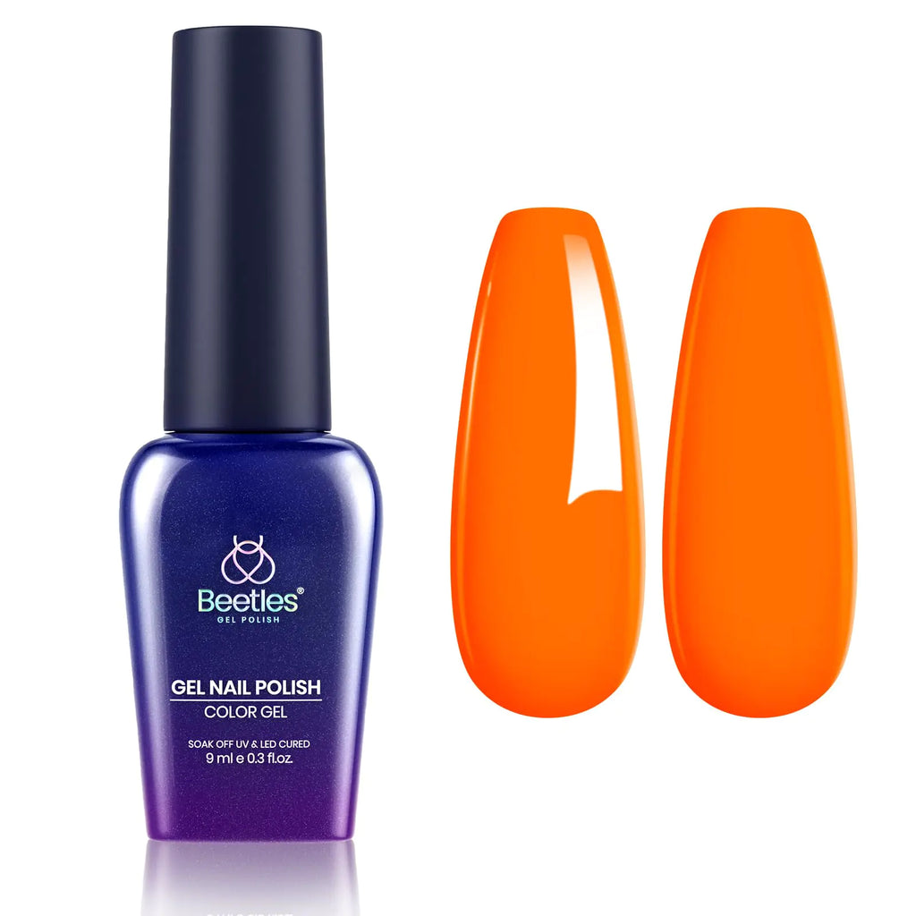 Beetles Gel Polish - Orange Gel Nail Polish UV Soak Off Long-Lasting Nail Polish High Gloss Orange Nail Polish Gel for Salon & DIY Manicure Nail Lamp Nail Art Home
