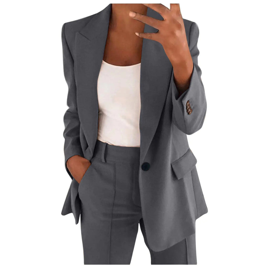 Women Casual Outfits for Professional Pant Suits 2 Piece Office Outfit Work Blazer Set Women Dressy Suit Wide Leg Pants Set Fashion Outfits Dark Gray
