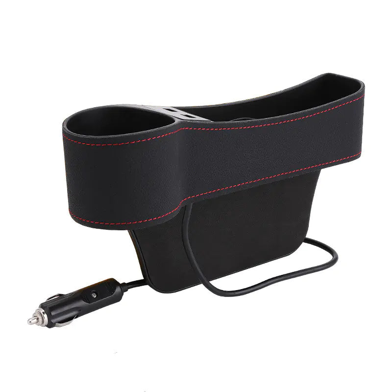Car Storage Box with Dual USB Charger and Cup Holder