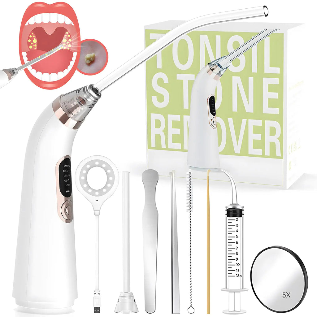 Electronic Tonsil Stone Remover Vacuum10 in 1 Tonsil Stone Removal Kit 5 Modes Tonsil Stone Cleaner Instant Suction Tool Easy to Use Fresh Breath Mouth Cleaning Oral Care (White)