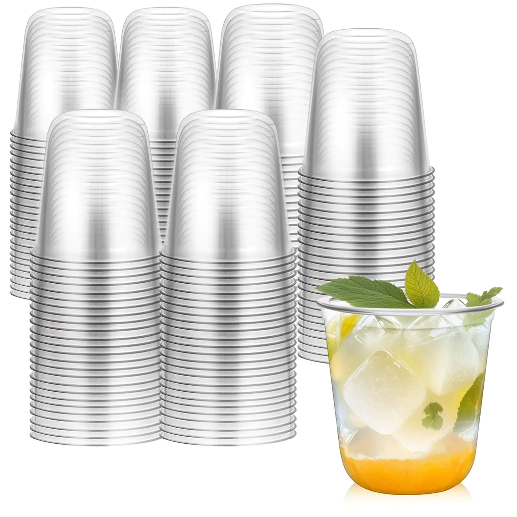 Disposable Stemless Glasses 12oz Crystal Plastic Cups Disposable Cold Party Drinking Cups Wine Glasses for Meeting Weddings Birthdays Cocktail Christmas Party Supplies (Clear 100 Pcs)
