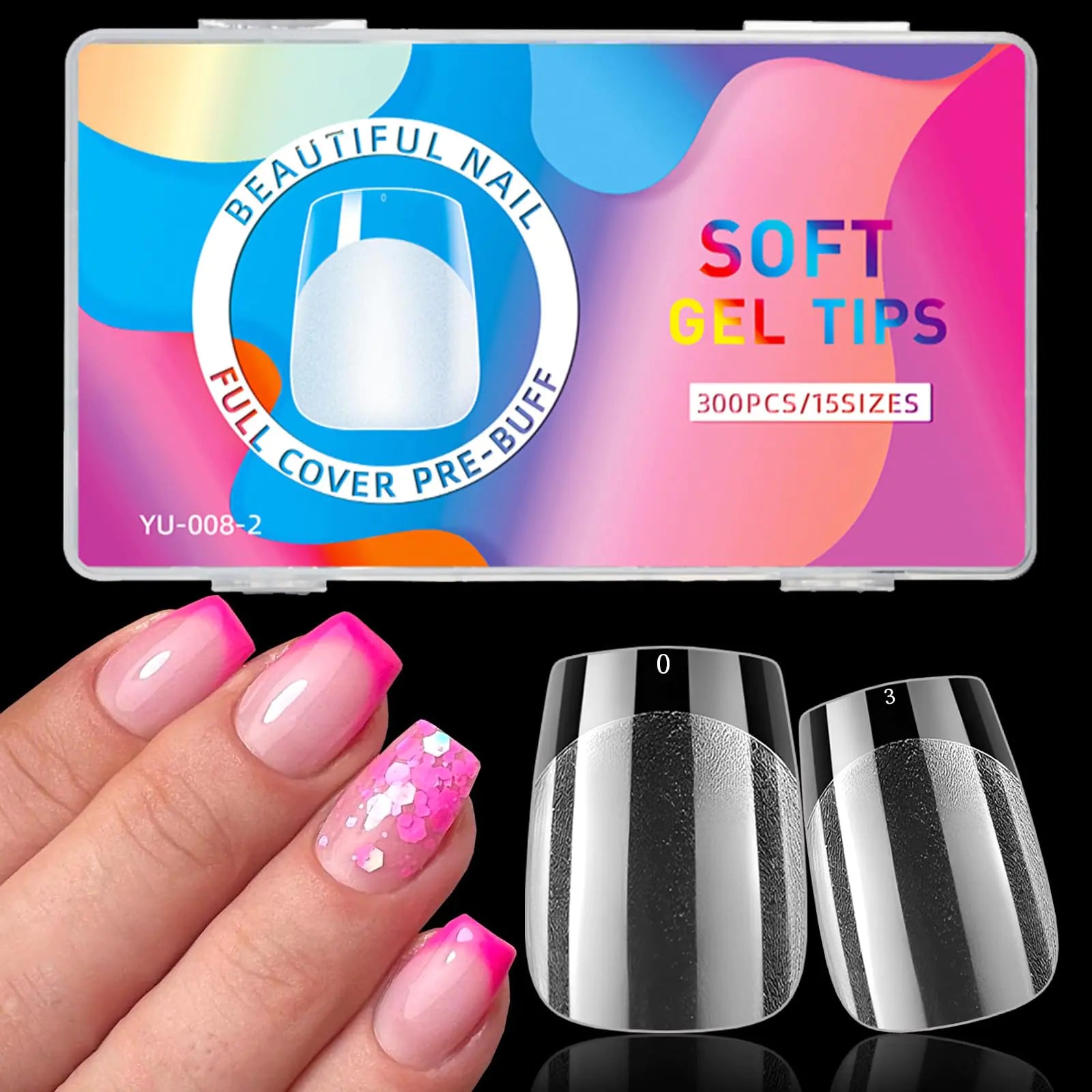 LuckForever 300pc XS Coffin Gel X Nail Tips Short Fake Nails Clear Press on Nails Short Coffin Nail Tip Full Cover Soft Gel Nail Tip Extra Short Coffin Gel x Tips for Acrylic Nail Extension Press on