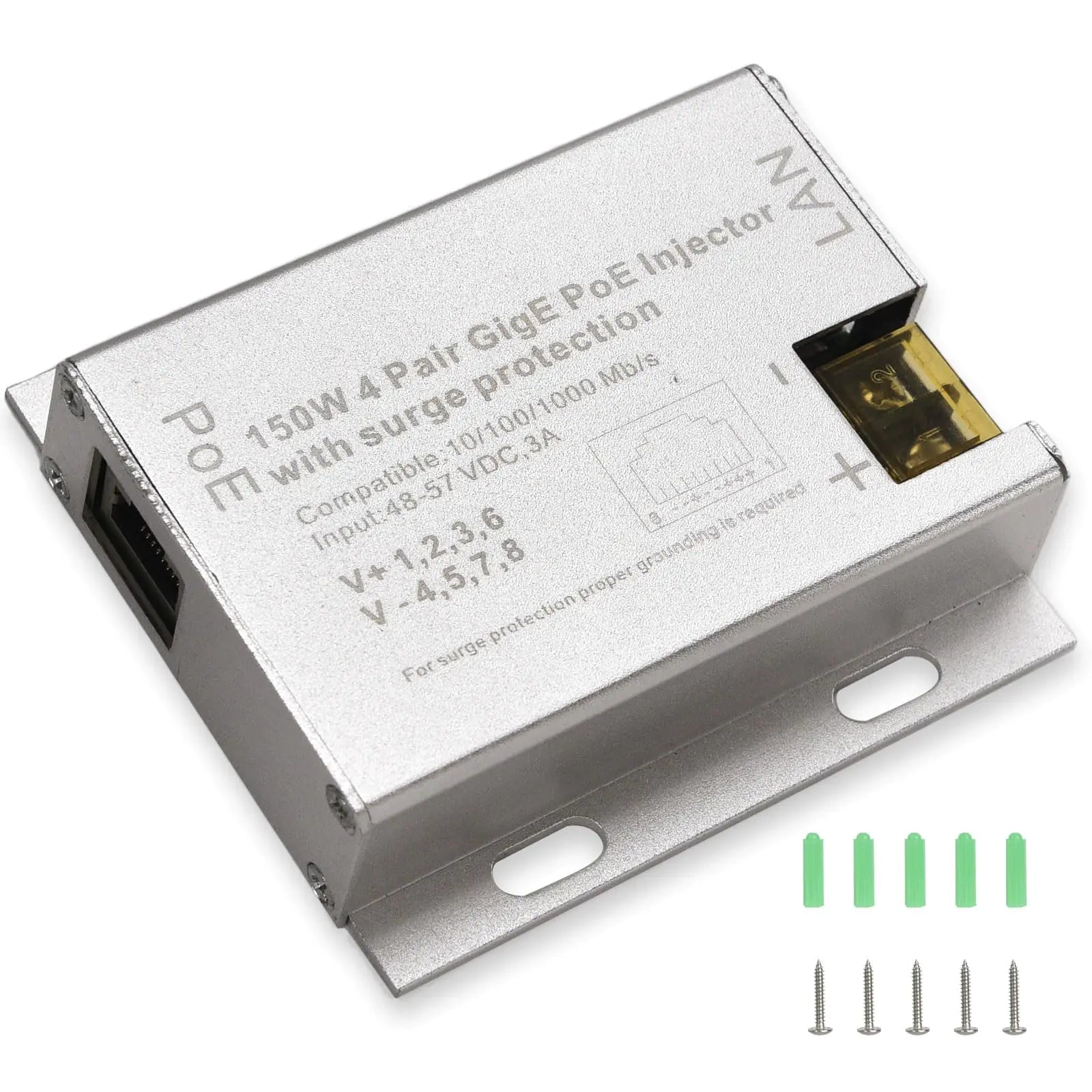 Zuomeng 150W GigE Passive PoE Injector for Starlink Pinout with Surge/Overvoltage/Reverse Connection/Overcurrent Protection to Ensure Network Stability
