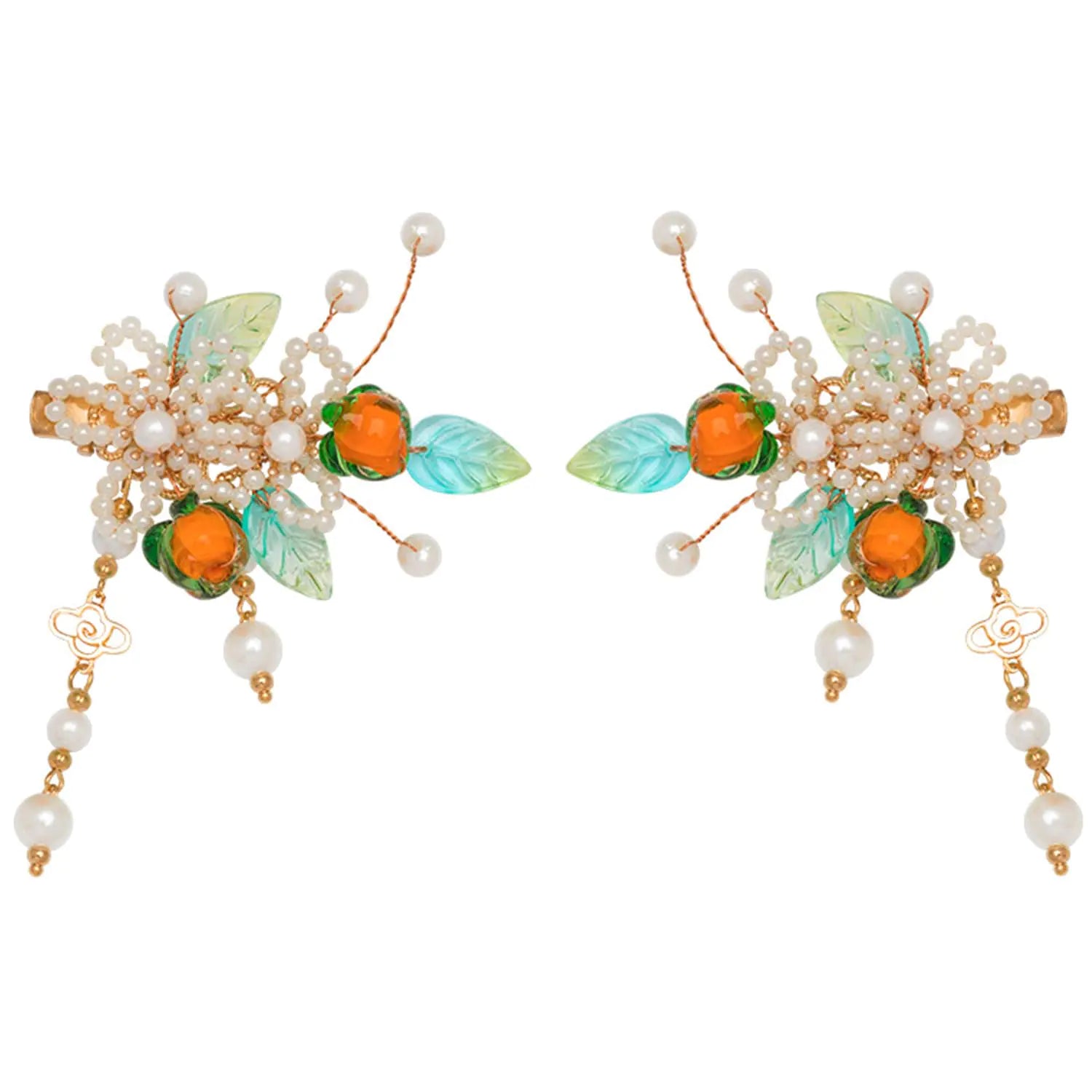 Vintage Flower Hair Clips A Pair of Decorative Floral Design Alligator Hair Clips Tassel Pearl Hair Barrettes Wedding Crystal Hair Pins Hair Accessories for Women Girls Bride Bridesmaid