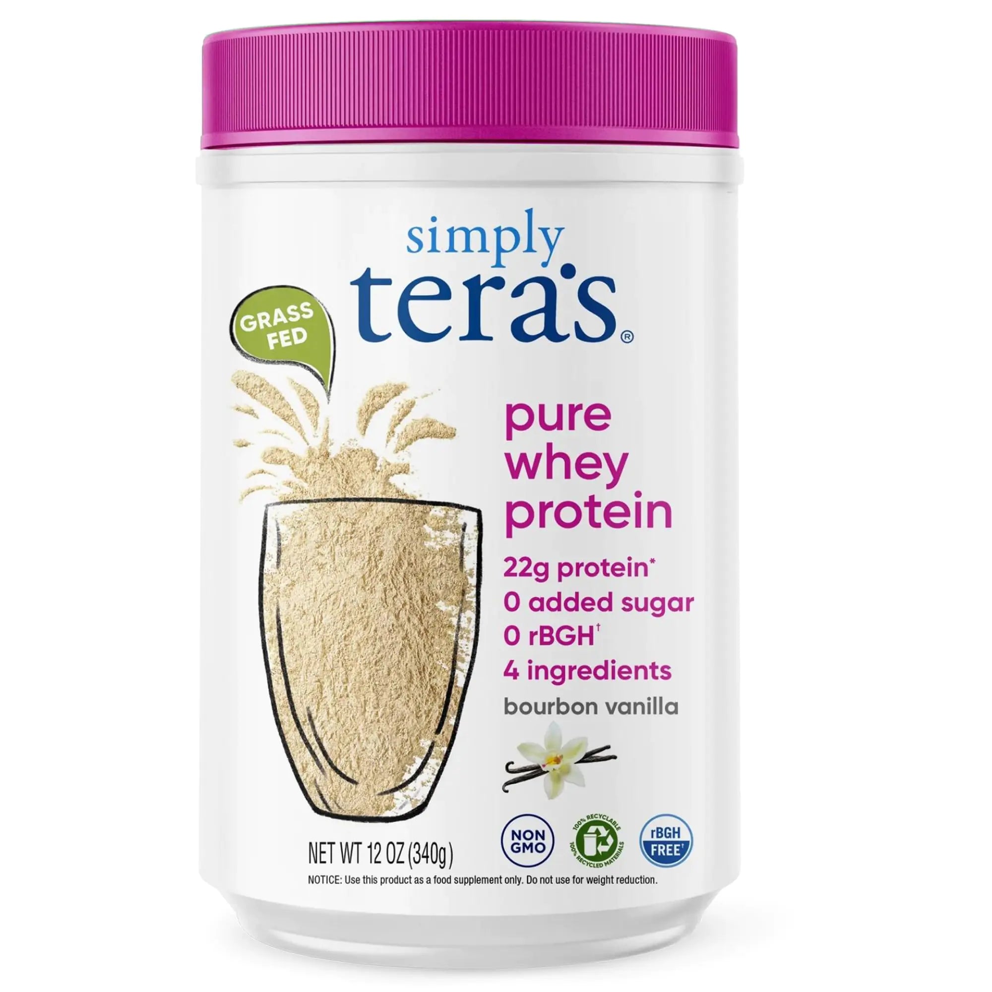 simply teras pure whey protein powder bourbon vanilla flavor