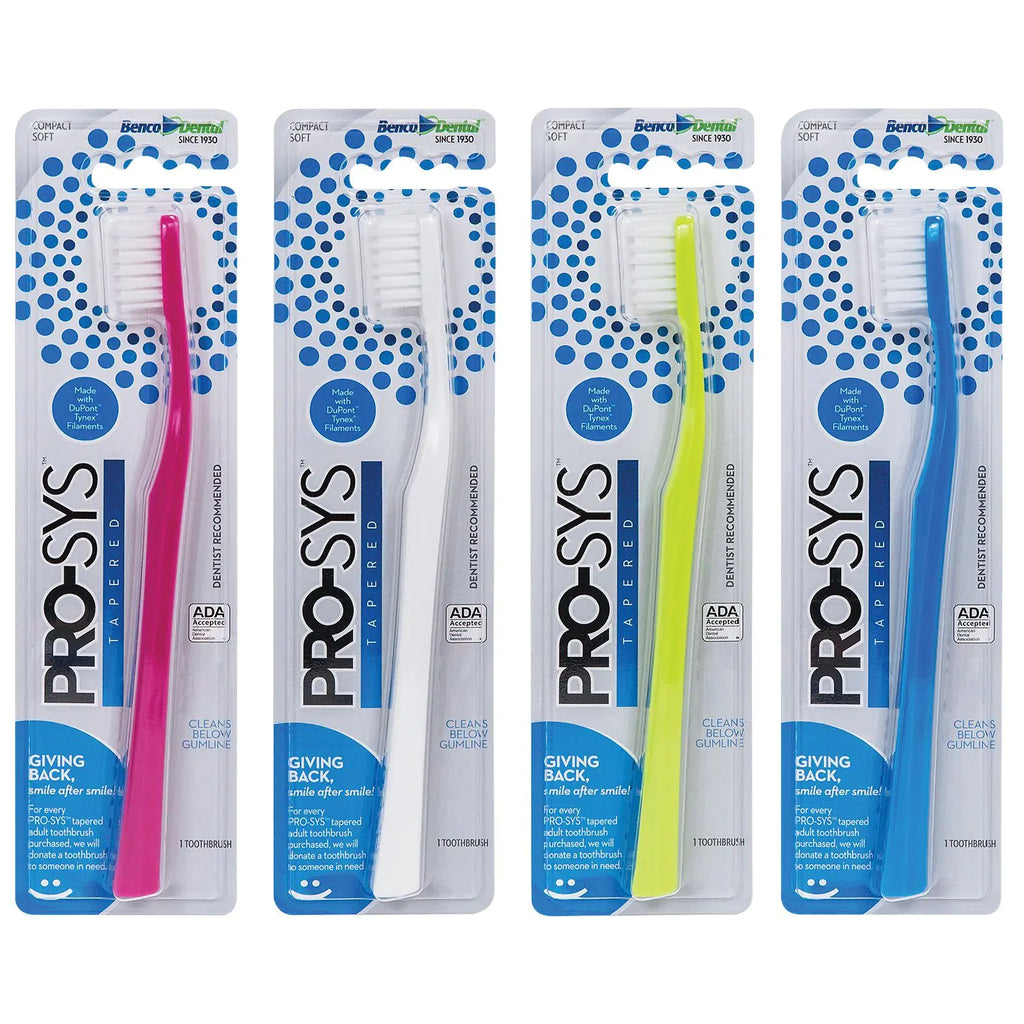 Adult Tapered Soft Toothbrush (Colorful 4-Pack) - ADA Accepted Made with Soft Dupont™ bristles