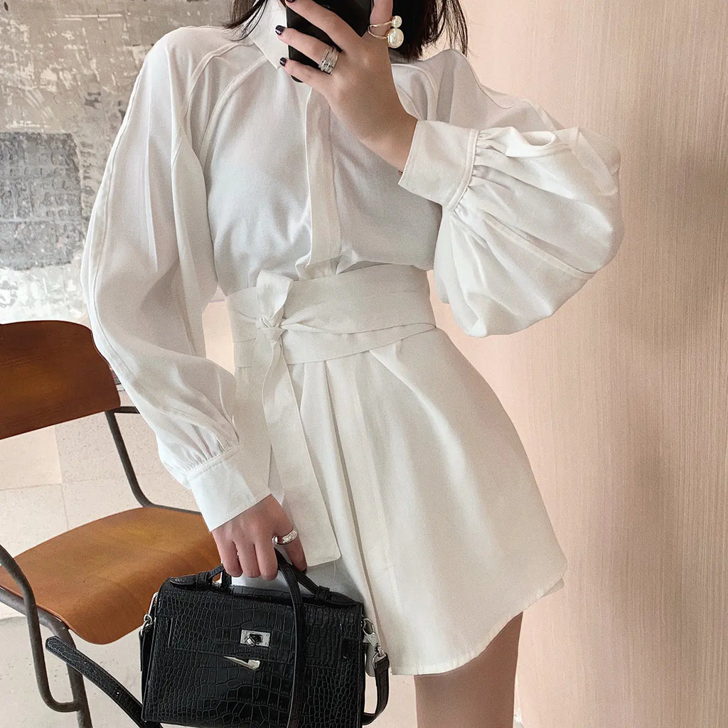 Women's Spring White Shirt and Wide-Leg Shorts Set