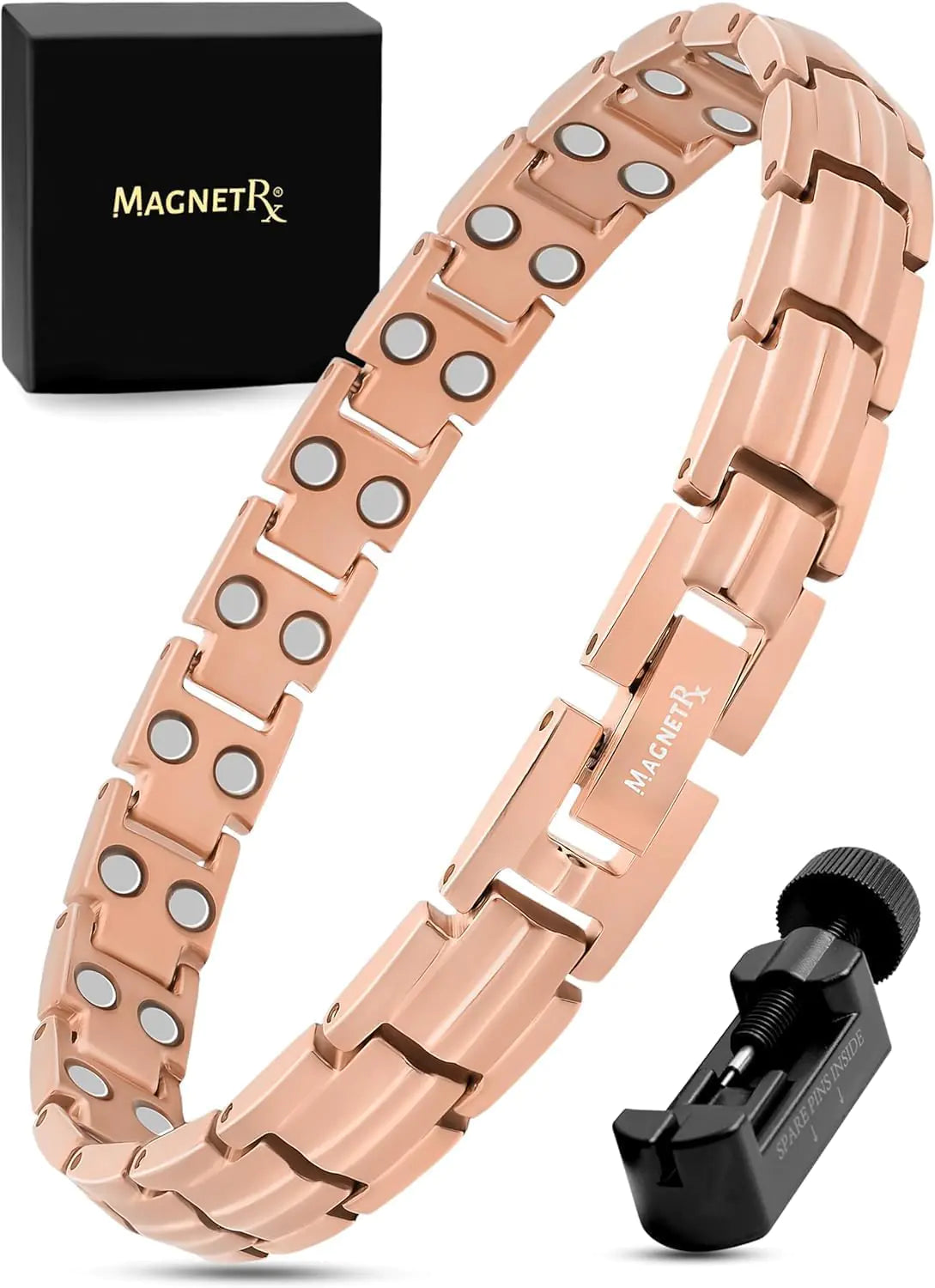 MagnetRX® Womens Ultra Strength Magnetic Bracelet - Effective Titanium Magnetic Bracelets for Women - Adjustable Bracelet Length with Sizing Tool for Perfect Fit (Rose Gold)
