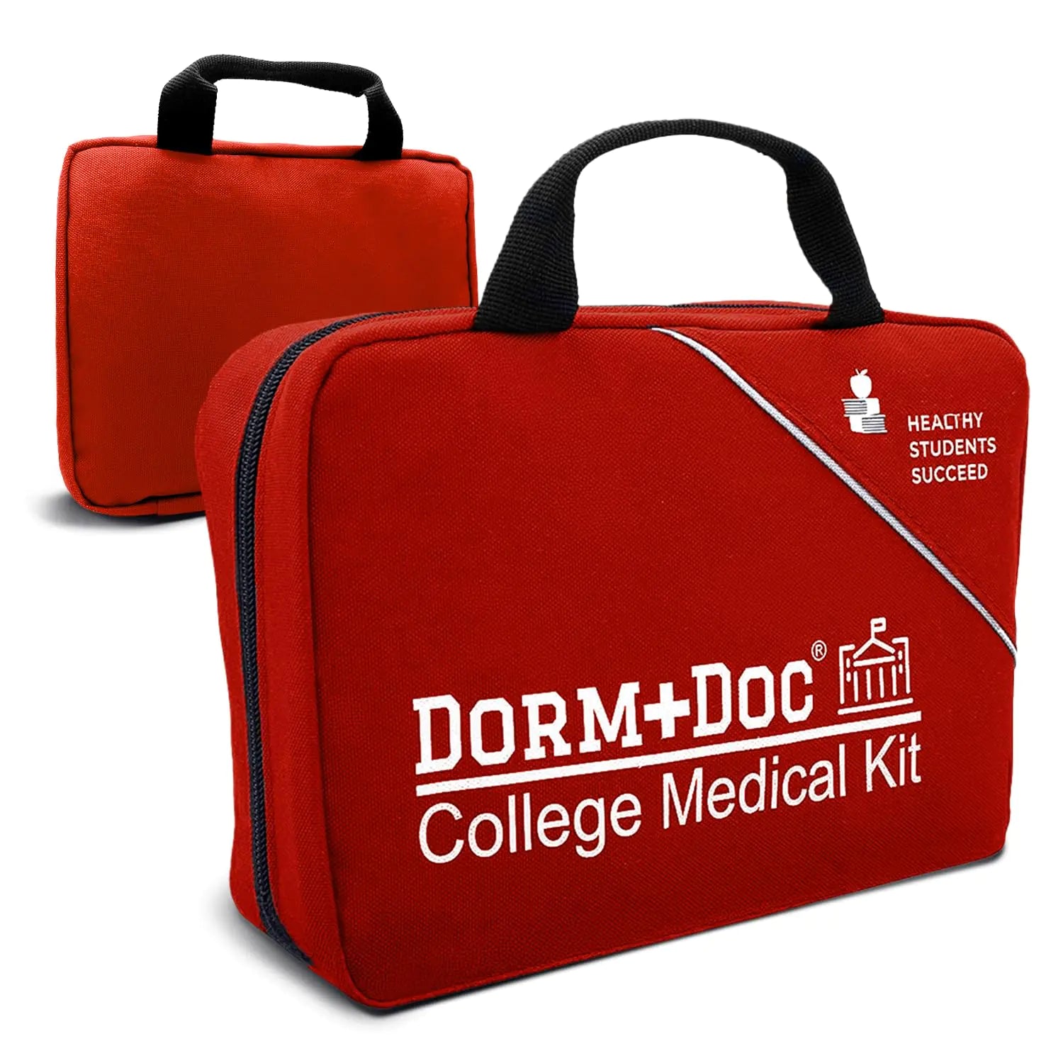 DormDoc College First Aid Kit – Compact Emergency Medical Kit for Dorm Rooms School Sports – with Bandages OTC Medicines for Relief Gauze Quick Care Set – Portable Health Kit - 175 PCS Red