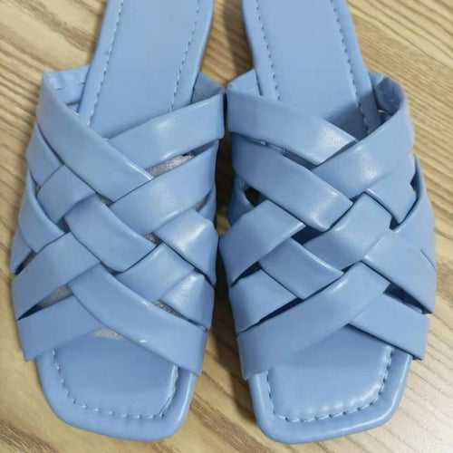 Casual Outdoor Women Slippers Leather Flat Slides