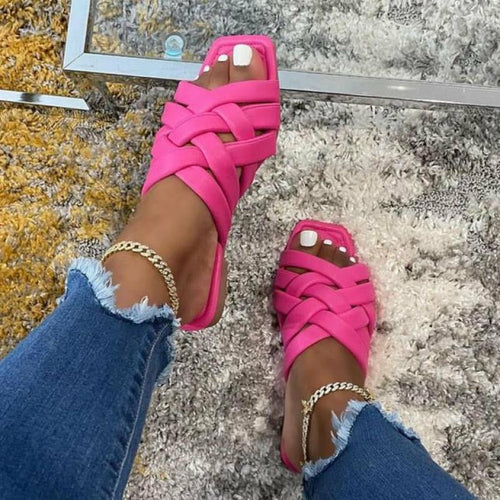 Casual Outdoor Women Slippers Leather Flat Slides
