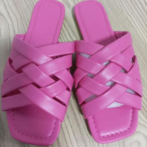 Casual Outdoor Women Slippers Leather Flat Slides