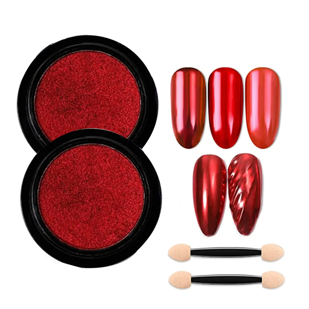 Red Chrome Nail Powder Nail Mirror Glitter Powder Holographic Magic Metallic Mirror Effect Manicure Glitter Pigment Dust Decorations with Tool（2 Boxes）