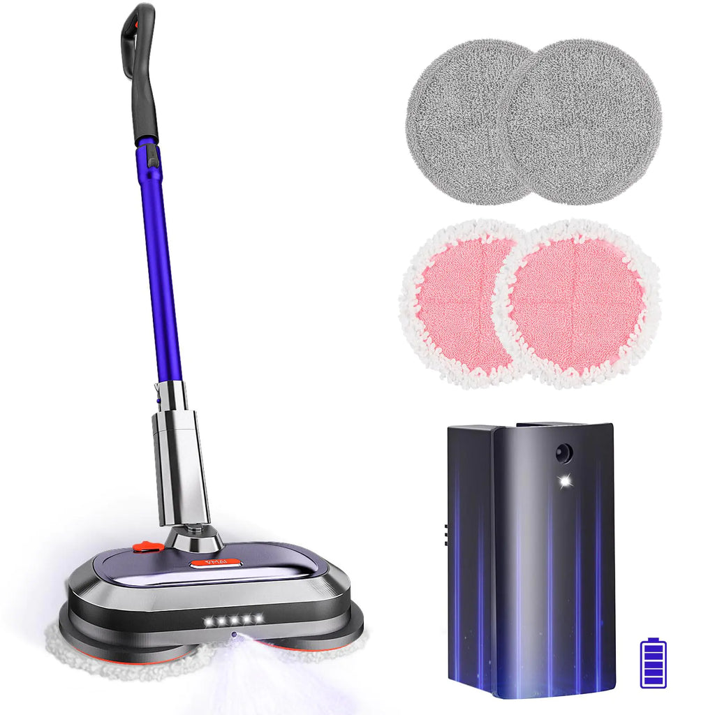 VMAI Electric Mop Cordless Electric Mop with Detachable Battery & 300ml Water Tank Spin Mop with LED Headlight and Sprayer for Hardwood Tile Laminate Floor <50dB Working Noise