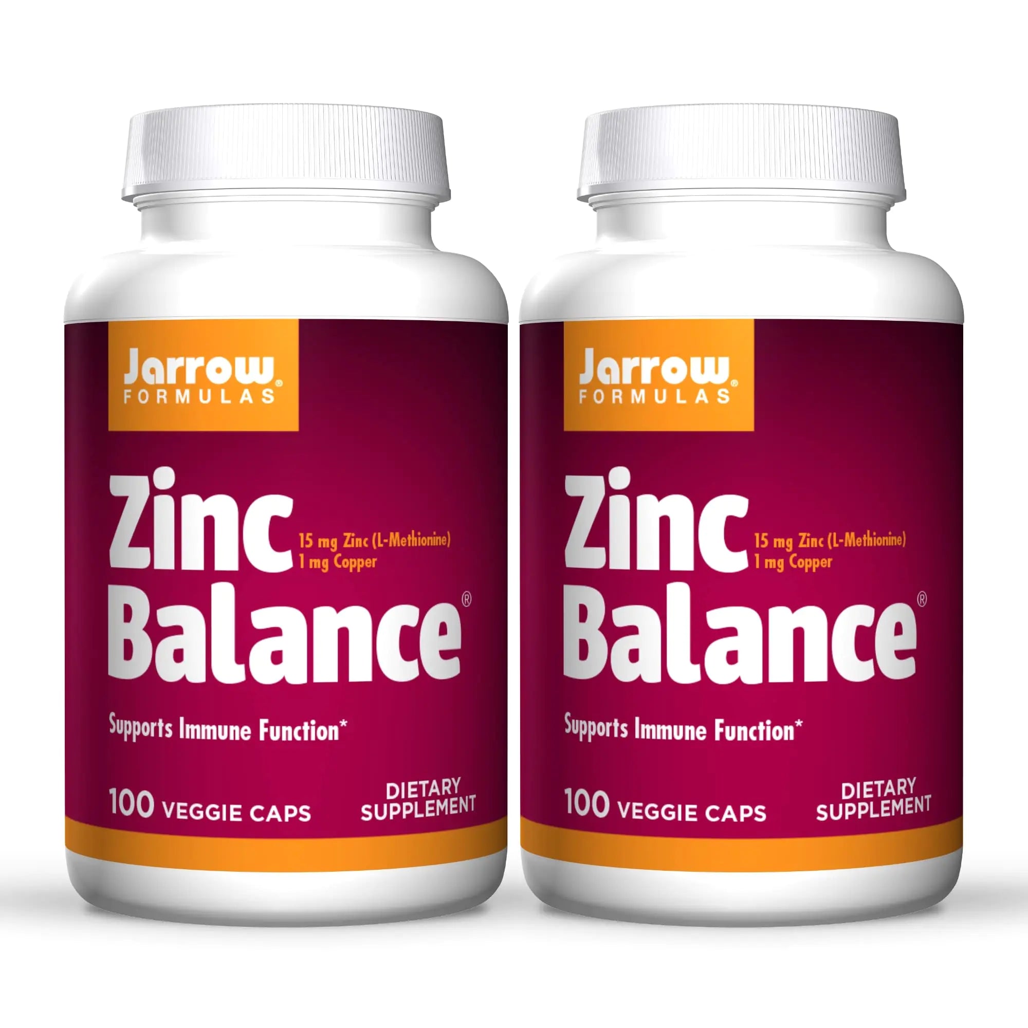 Jarrow Formulas Zinc Balance 15 mg - 100 Veggie Caps Pack of 2 - Immune Support - Includes Copper - 100 Count (Pack of 2)