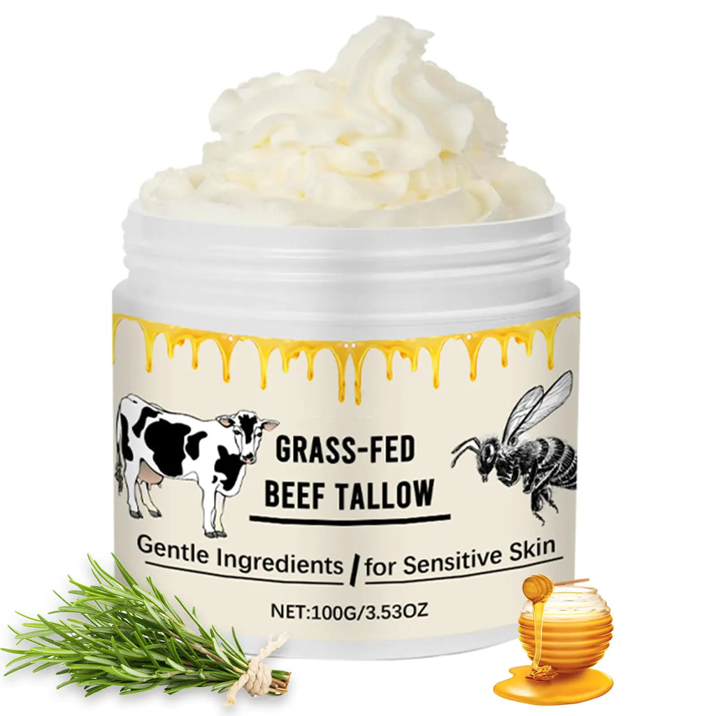 Whipped Beef Tallow for Skin Organic Grass Fed Beef Tallow and Honey Moisturizer Cream for Face Hand Body 100% Pure Natural Facial Skincare for Women Men