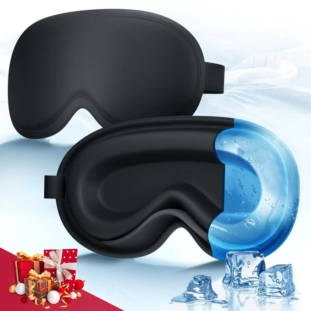 3D Cooling Gel Eye Mask - Reusable Cold Sleep Mask Eyes Ice Pack with Hot & Cold Compress Therapy for Puffiness Dark Circles Dry Eyes Headaches and Stress Relief (Black1 Pack)