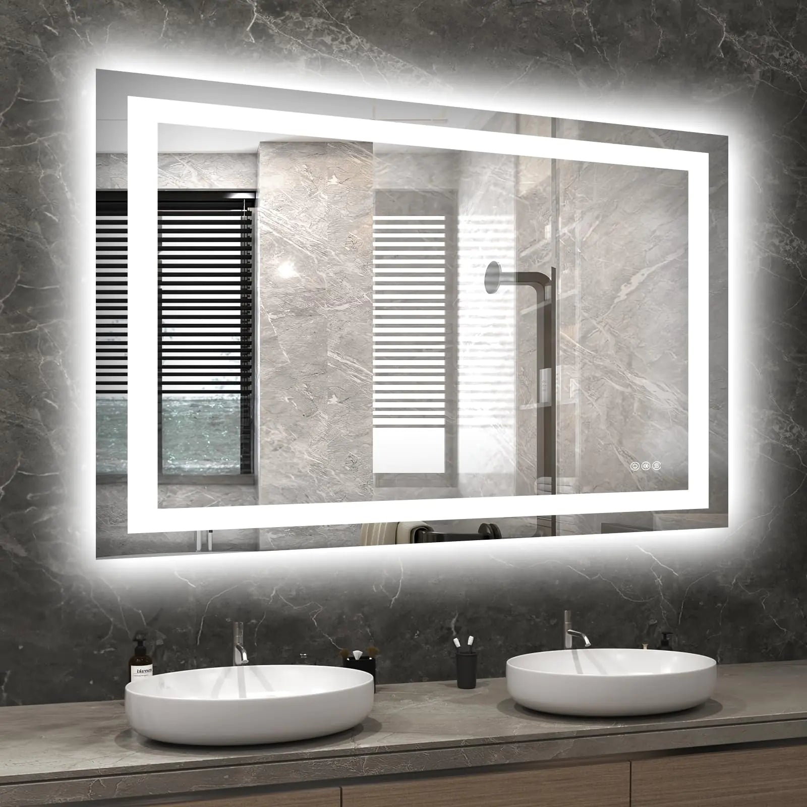 LED Bathroom Mirror with Lights 40x34 Wall Vanity LED Mirror Stepless DimmableDouble Front and BacklightAnti-FogMemory Smart Mirror for Bathroom