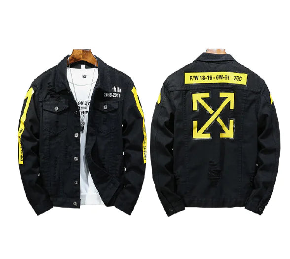 Men's Spring Autumn Light Blue Printed Denim Jacket